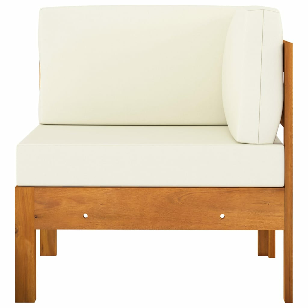 6 Piece Patio Lounge Set with Cream White Cushions Acacia Wood Outdoor Sectional Set Q76778