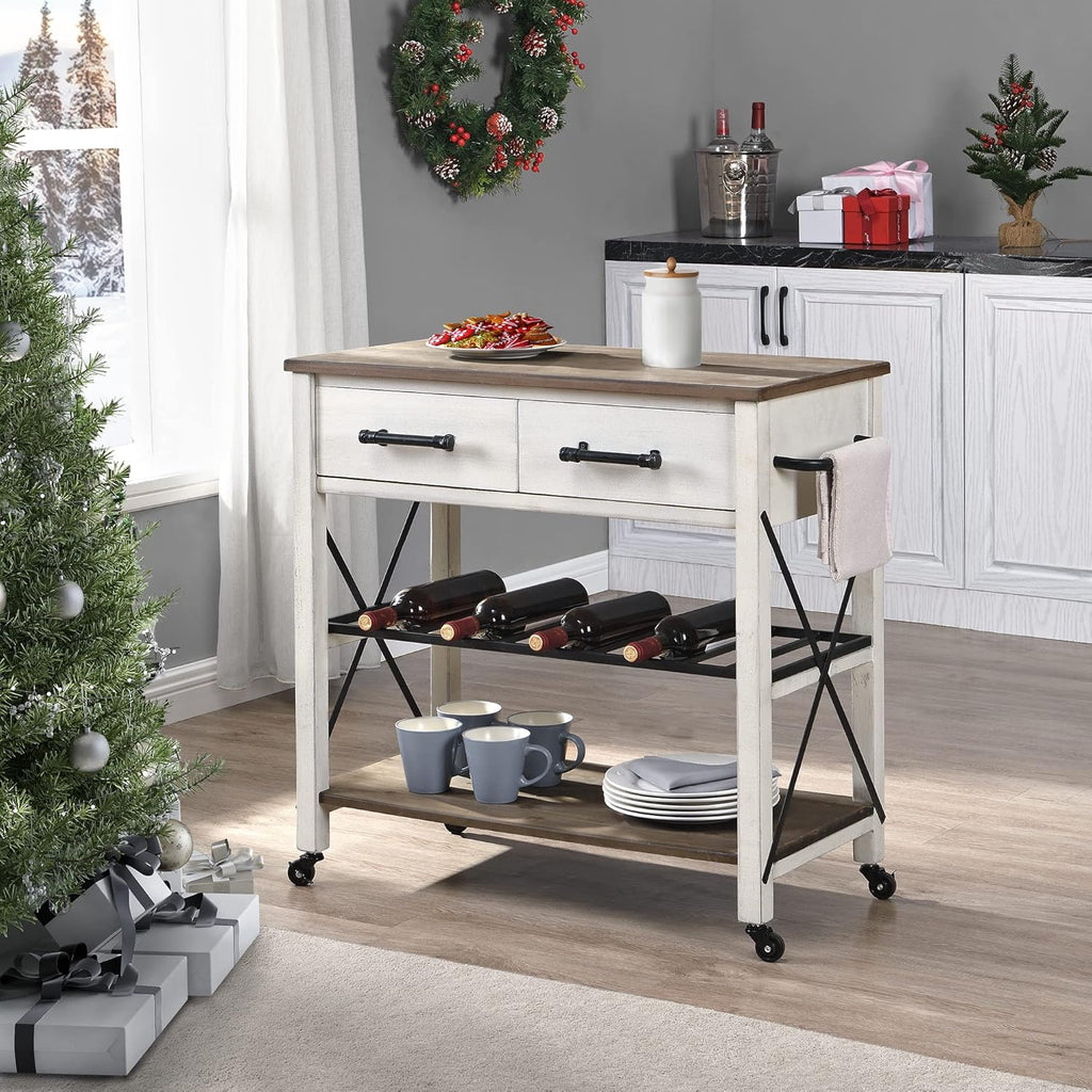 White Farmhouse Kitchen Cart J74255