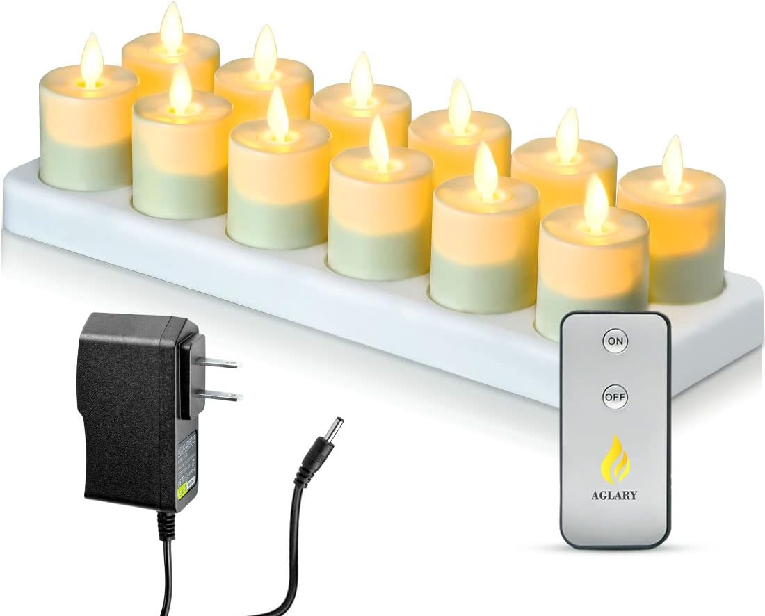 Flameless Rechargeable LED Tealight Candle Set of 12 with Remote Control, Ivory X552