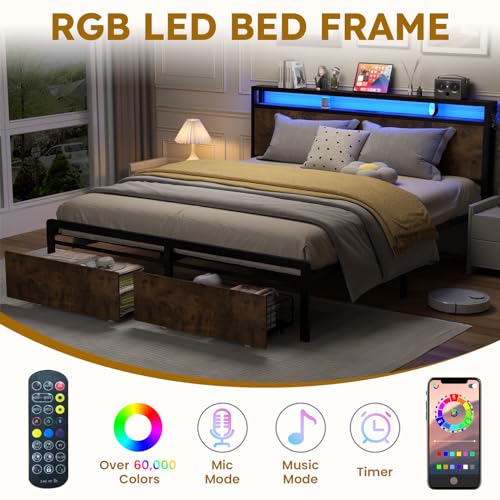 Gray Full Size Bed Frame with 4 Storage Drawers L841343