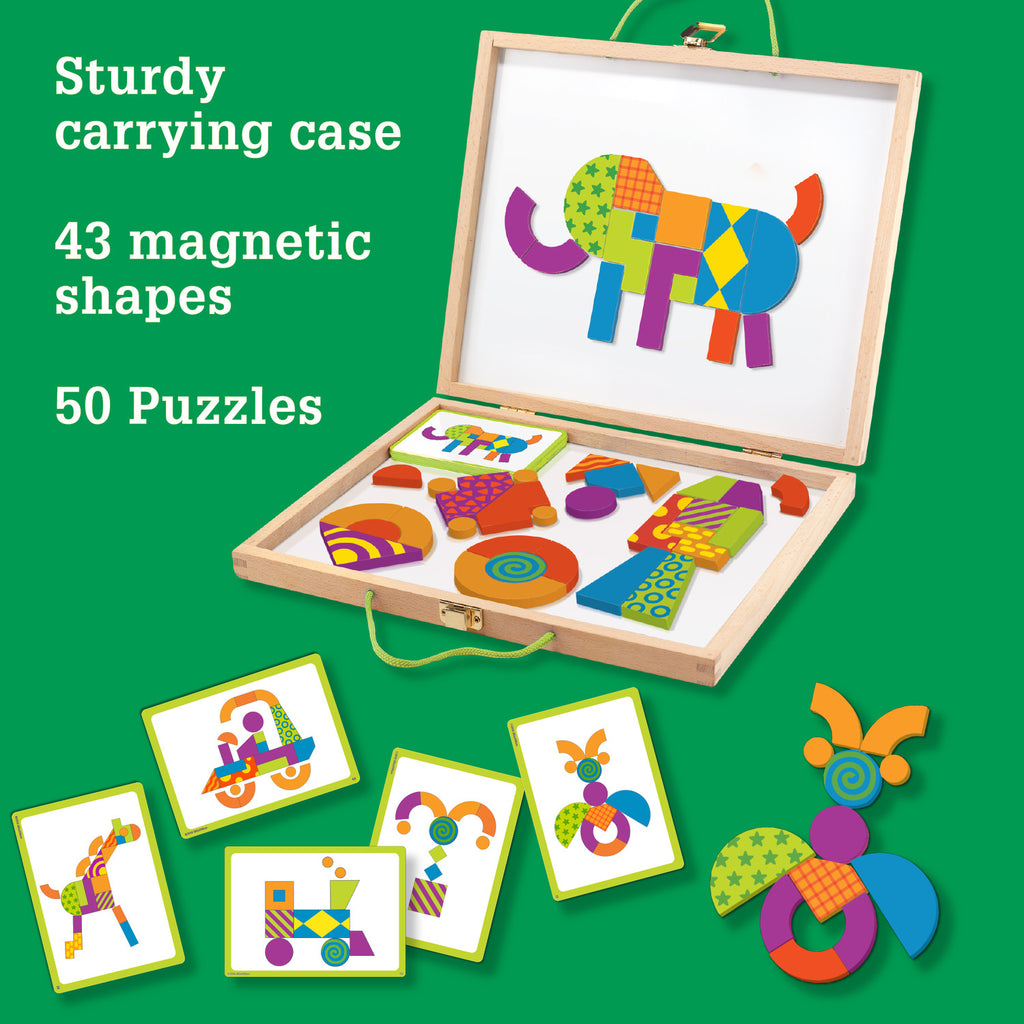 42 Brightly Colored Wooden Magnetic Blocks with 50 Puzzles V529