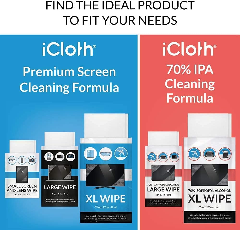 Screen Cleaning Wipes, 100 Wipes, Extra Large, Individually Wrapped, Pack of 2 H218
