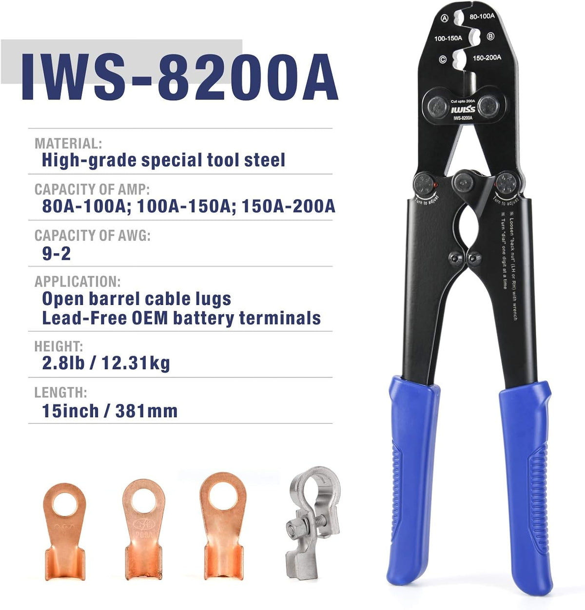 Battery Cable Lug Crimping Tool for Open Barrel Lug, AWG 16-4 U717729