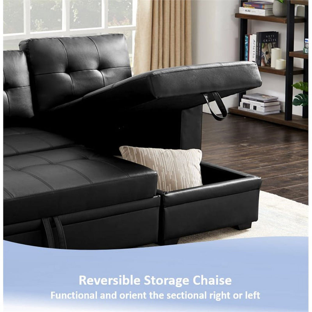 Black 84" Wide Sectional Sofa with Pull Out Sleeper Bed K820966