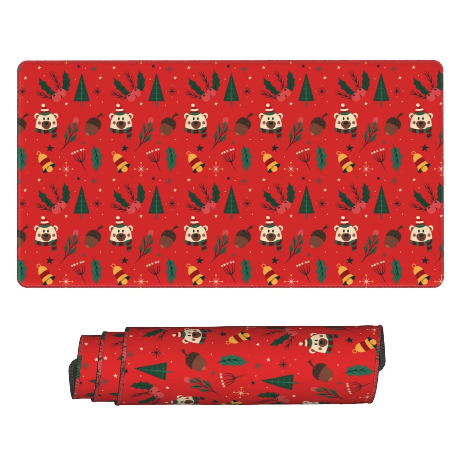 Christmas Tree Bear Bells Non-Slip Gaming Mouse Pad, 15.8"x29.5" L579