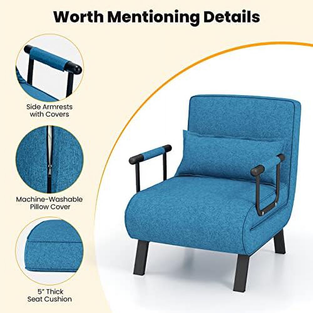 Convertible Sofa Bed 4-in-1 Sleeper Chair with Pillow, 6 Positions Adjustable Backrest, Metal Legs, Linen Fabric L768111