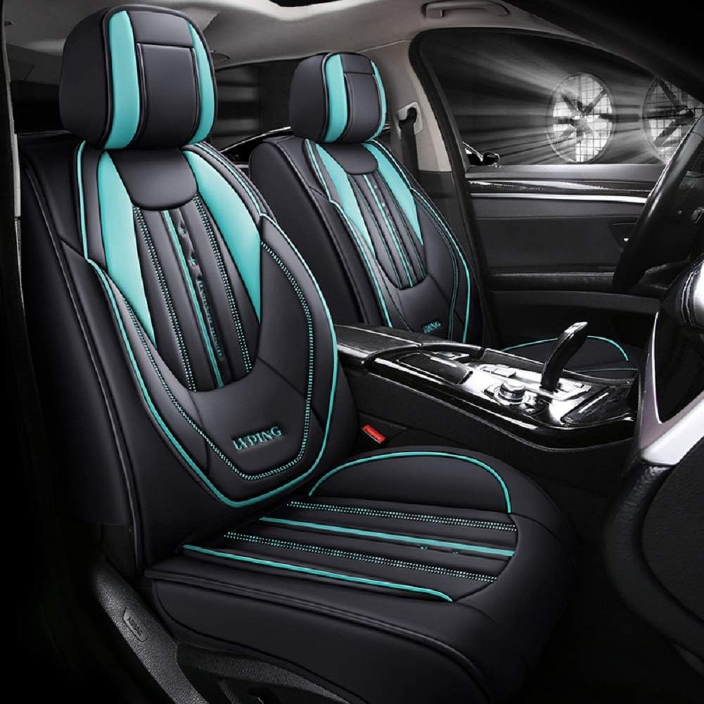 Black-Green PU Leather 5 Seats Full Set Car Seat Covers U29515