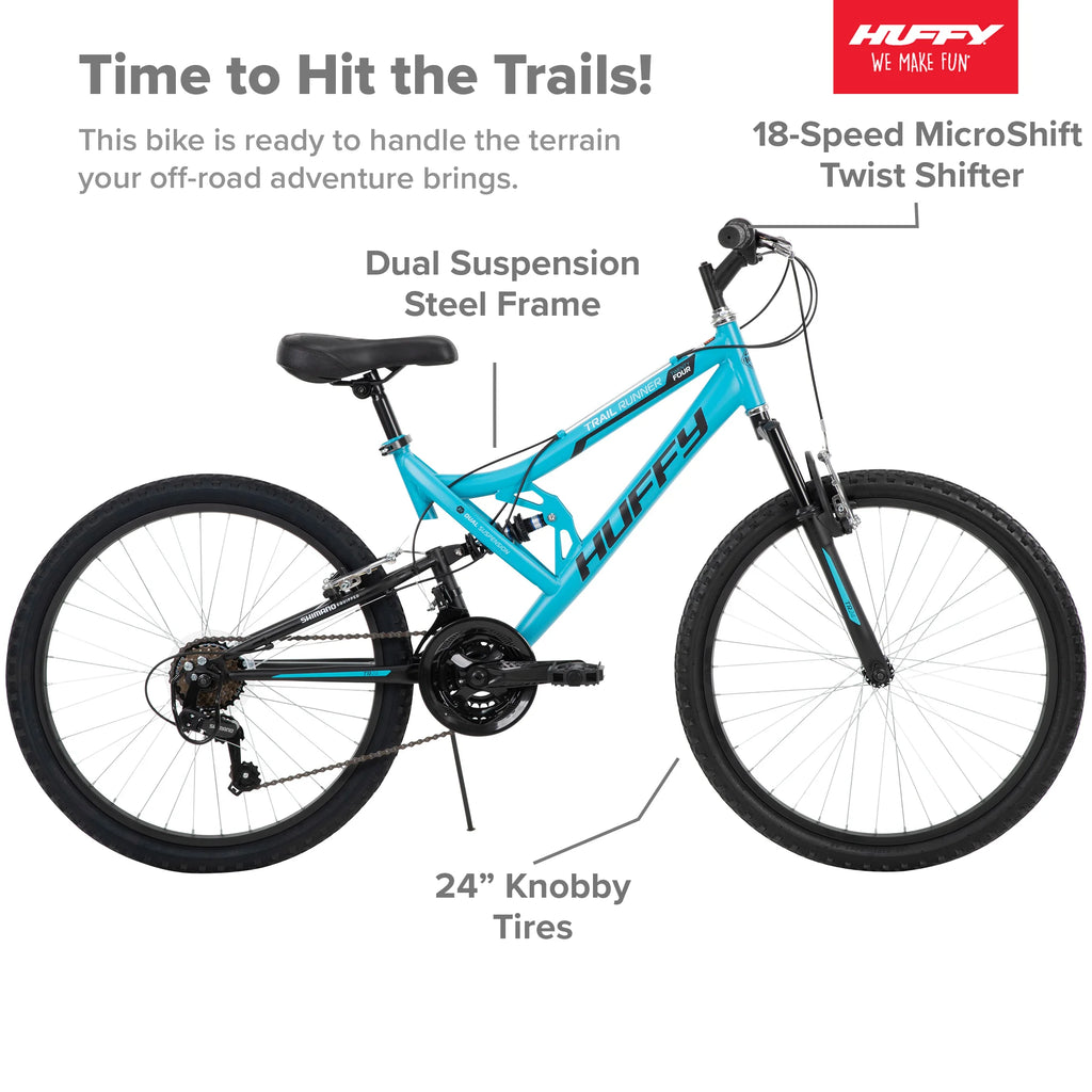24 Trail Runner Girls Full Suspension Mountain Bikes Teal Blue D137313