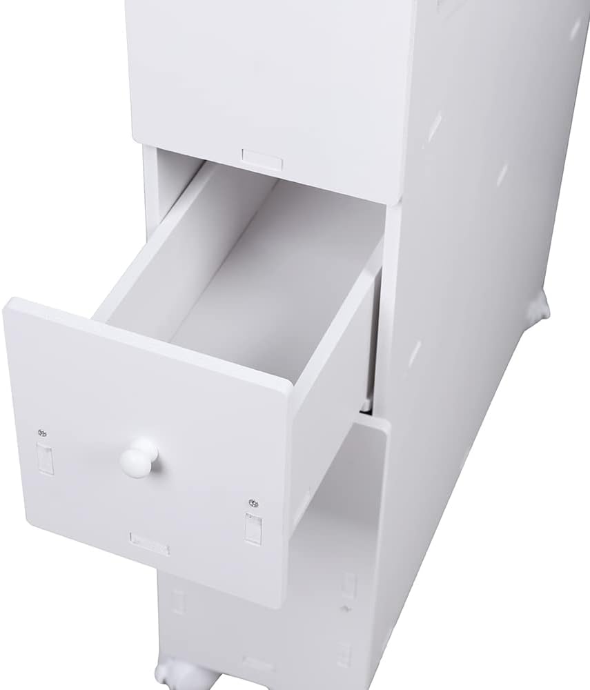 White Slim Rolling Bathroom Storage Cabinet S26323