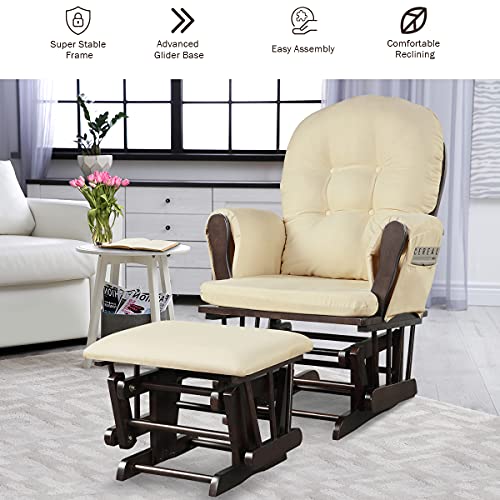 Beige Wood Glider and Ottoman Set G535