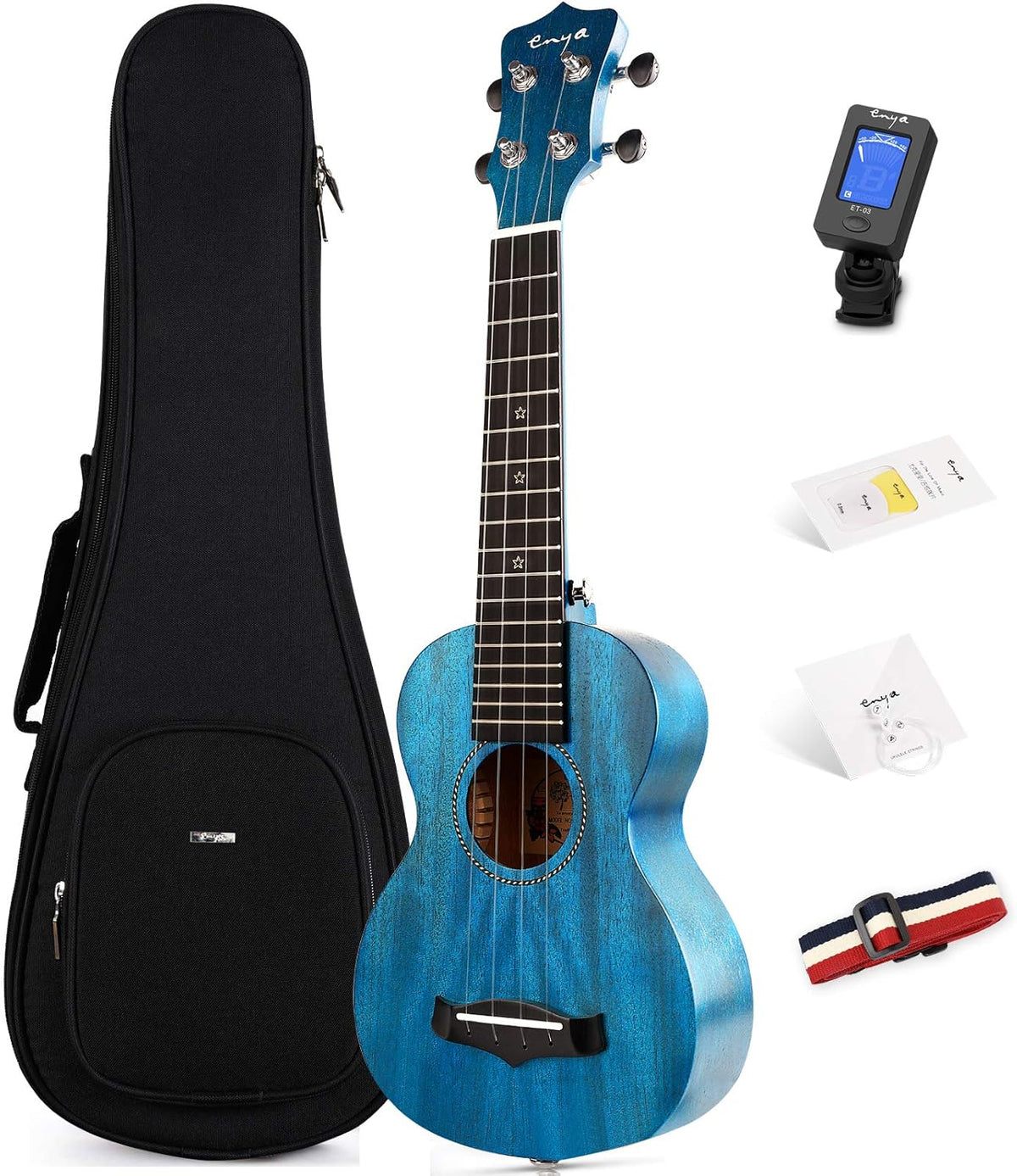Blue 23 Inch Solid Mahogany Top Concert Ukulele with Starter Kit W7858