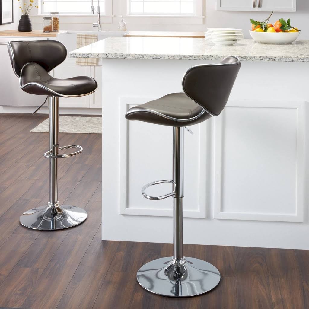 Leatherette Adjustable Swivel Barstool Set of 2 Silver M23156