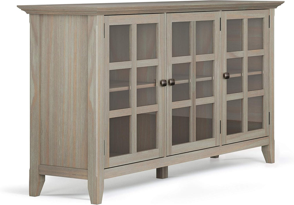 Distressed Grey Solid Wood Storage Cabinet with 3 Tempered Glass Doors and 3 Adjustable Shelves U76080