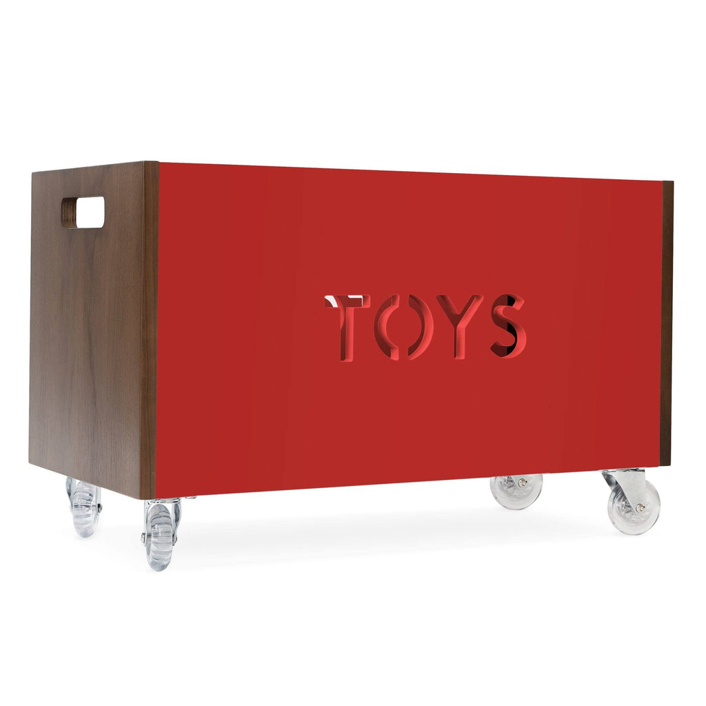 Walnut / Red Toy Box Chest on Casters Y5007