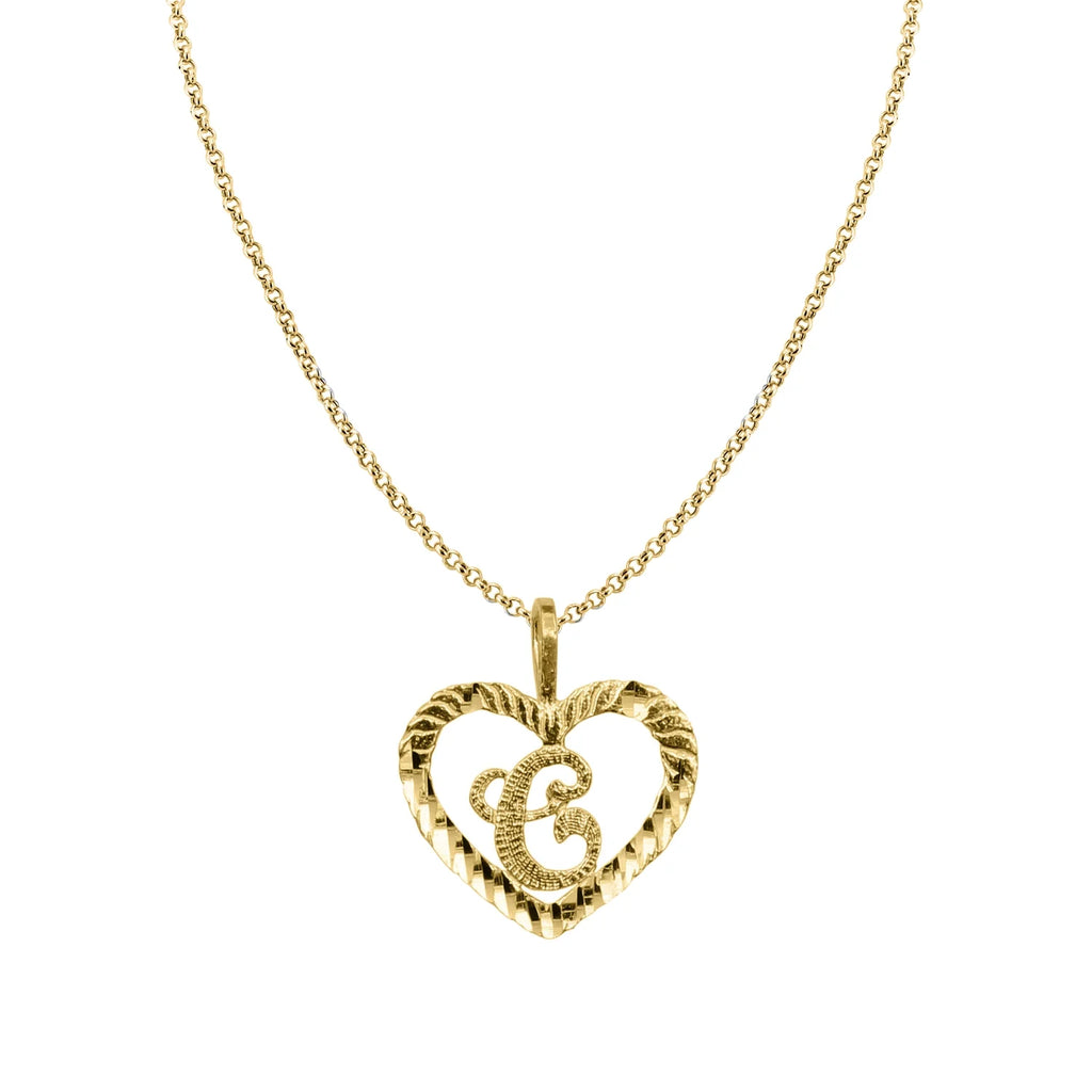 14K Yellow Gold Diamond-Cut Heart-Shaped Initial Pendant with 16" Chain Necklace C9269