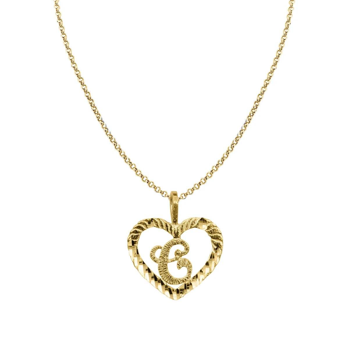 14K Yellow Gold Diamond-Cut Heart-Shaped Initial Pendant with 16" Chain Necklace C9269