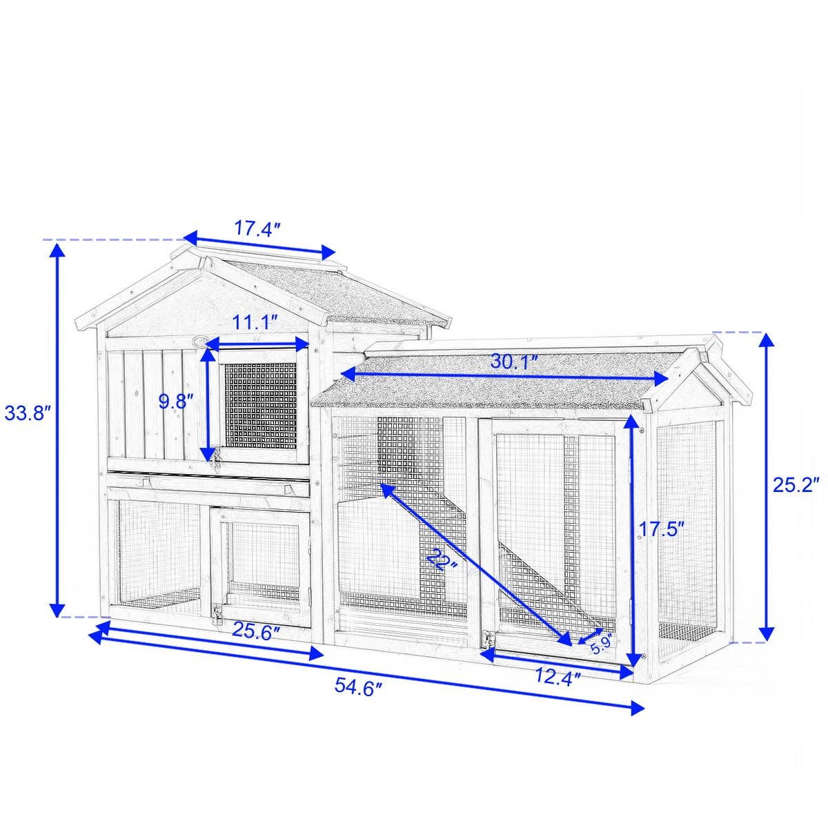 2 Story Outdoor Wooden Chicken Coop Rabbit Hutch Cage G192624