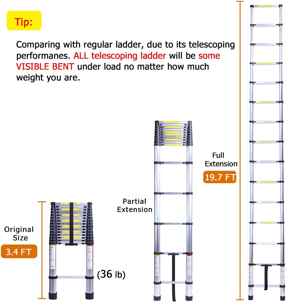 19.7FT Telescopic Extension Ladder, 330LB Capacity G40793