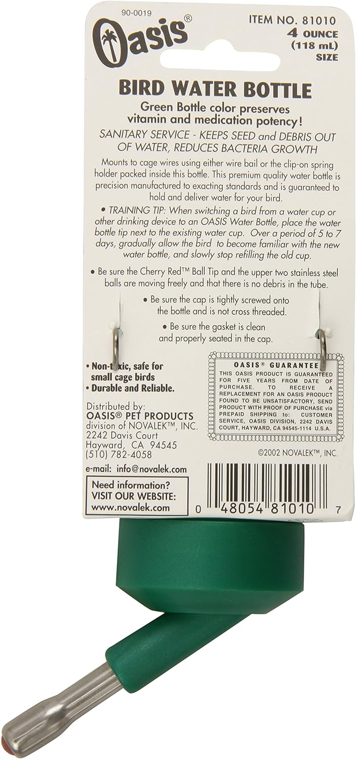 Green 4-Ounce Small Bird Water Bottle with Cherry-Red Drinking Tip L189246