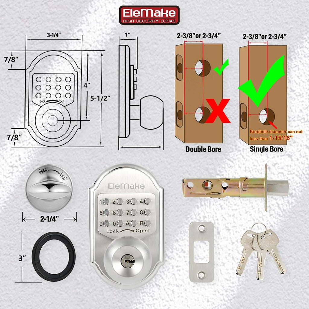 Keyless Entry Deadbolt Stainless Steel Digital Code Keypad Door Knob Weatherproof Pack of 2 U250