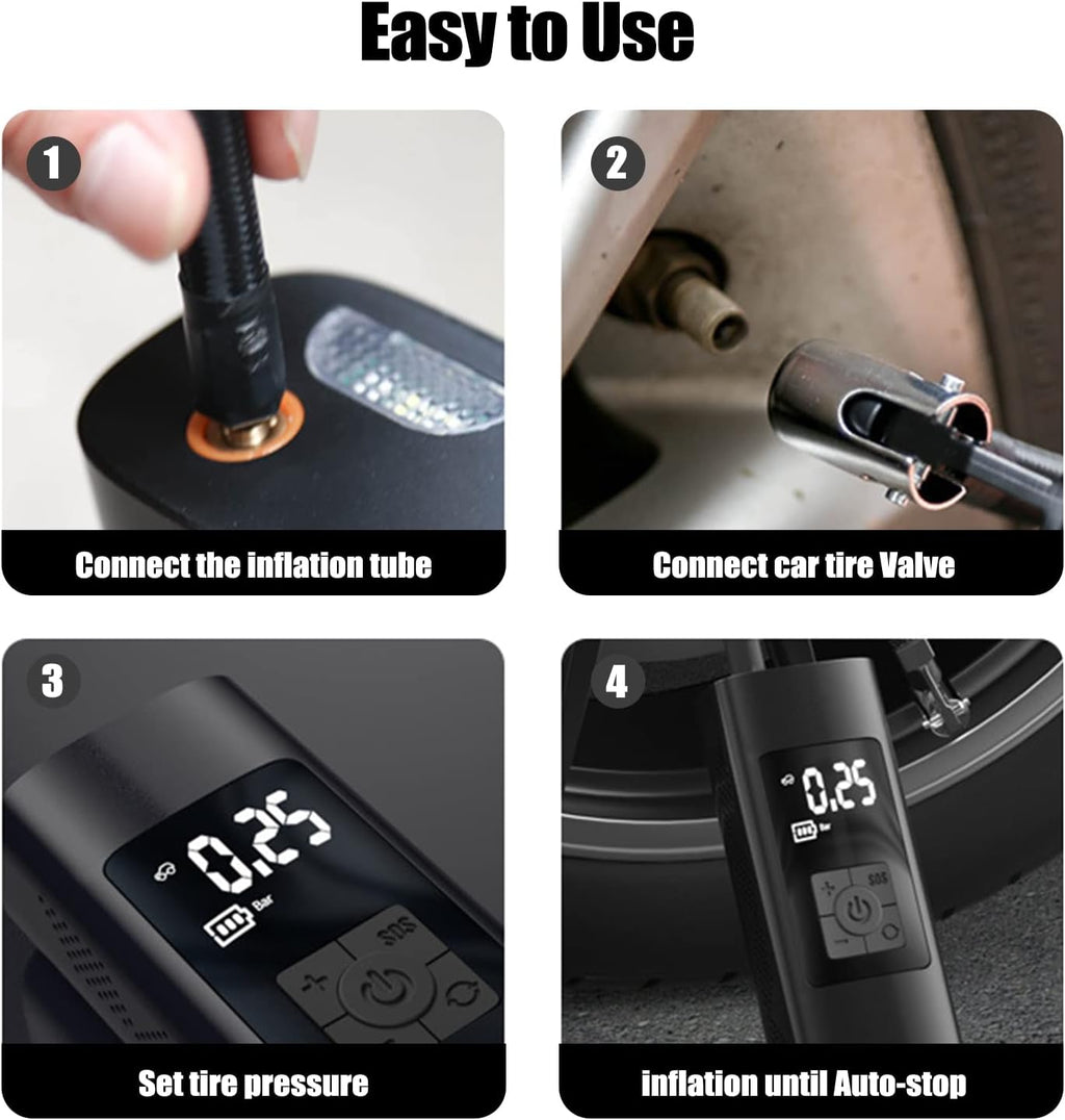 Portable Air Compressor 150PSI 6000mAh Cordless Tire Inflator with Digital Pressure Gauge LED-Light, DC 12V Air Pump Pack of 2 N2946