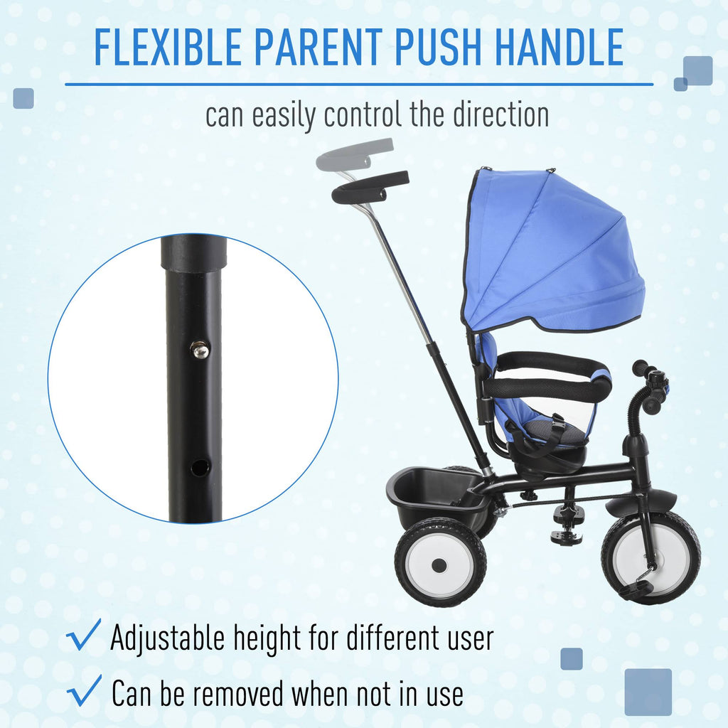 Blue 2 in 1 Baby Tricycle Stroller with Adjustable Canopy Detachable Guardrail Safety Belt K9569