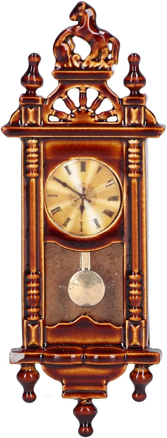 1:12 Miniature Vintage Wooden Alloy Wall Clock V7731