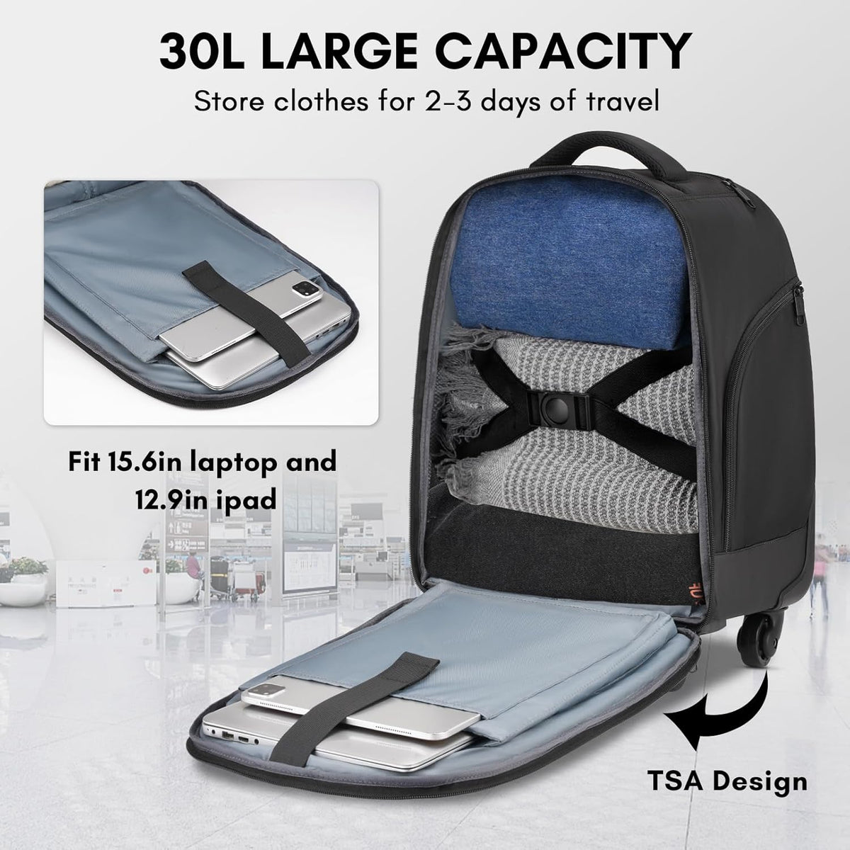 16 Inch Water Resistant Underseat Carry On Luggage with Spinner Wheels V304944