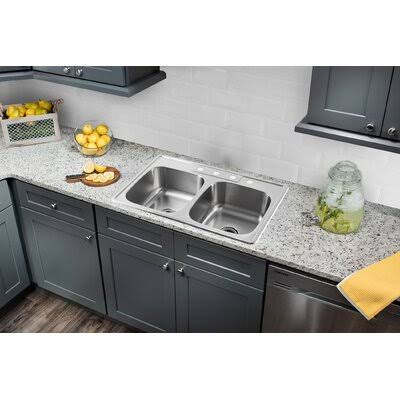 20 Gauge Stainless Steel Double Basin Drop-In Kitchen Sink with Gooseneck Faucet O9295
