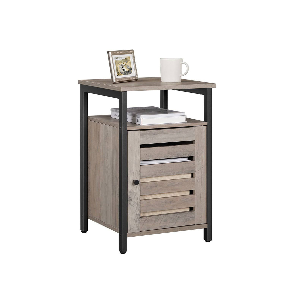 Greige Nightstand End Table with Cabinet and Shelf U550020