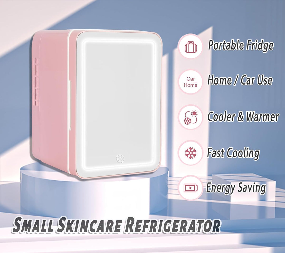 Pink 4 Liter Portable Cosmetic Fridge with Makeup Mirror D564