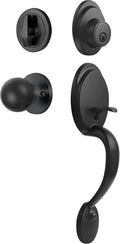 Matte Black All Metal Front Door Handleset with Keyed Entry Deadbolt, Pack of 2 O1432