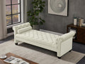 Ivory Velvet Upholstered Bench with 2 Pillows I52952