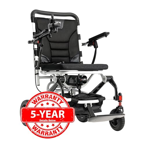 White Electric Wheelchair with 300 Lbs Weight Capacity, 12 Ah Battery, 17"x17" Black Foam Seat D9887
