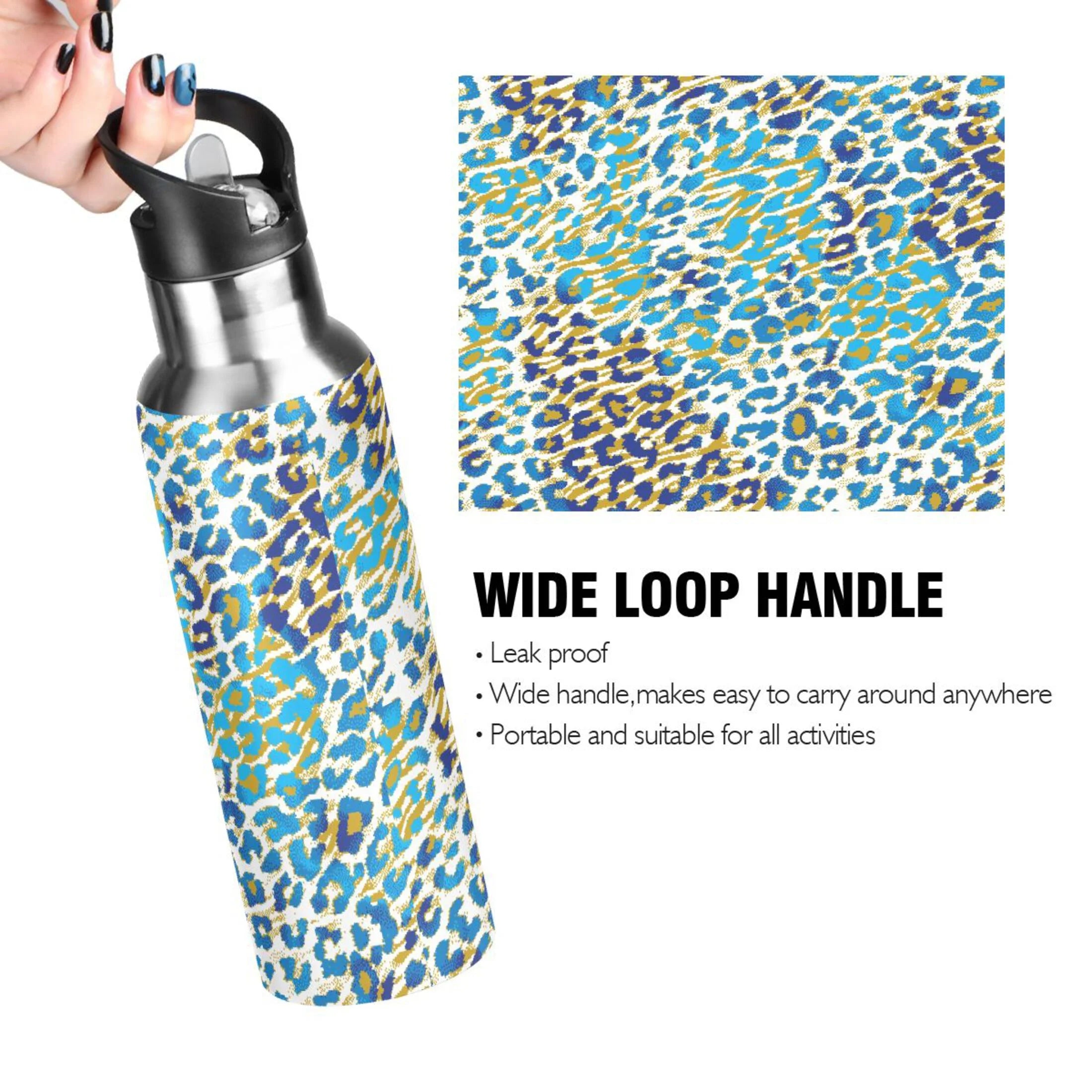 Green Brown Leopard Stainless Steel Vacuum Insulated Water Bottle 20 OZ N429