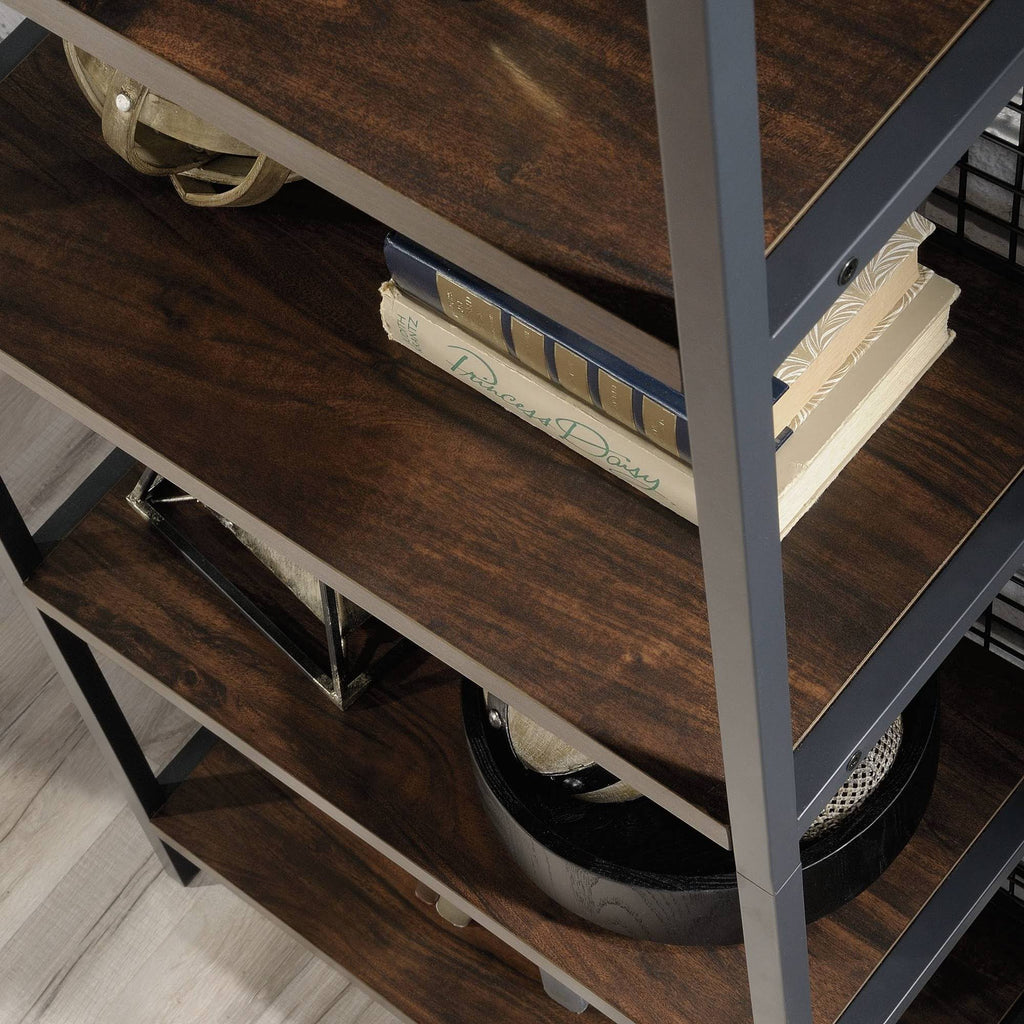 Tall Metal 4-Shelf Bookcase in Rich Walnut and Black B4020