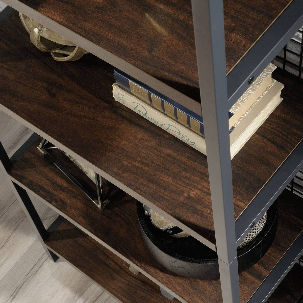 Tall Metal 4-Shelf Bookcase in Rich Walnut and Black B4020