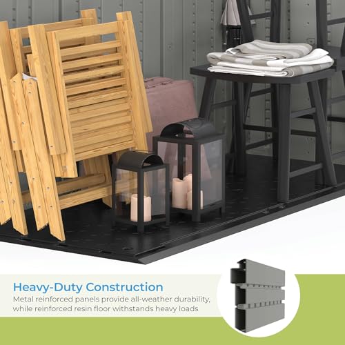 Heavy-Duty Resin Outdoor Shed with Double Doors and Windows, Dove Gray C448349