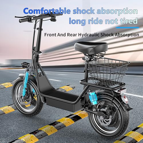 500W Peak Motor Sit Down E Scooter with Basket, 14" Pneumatic Tire H427117
