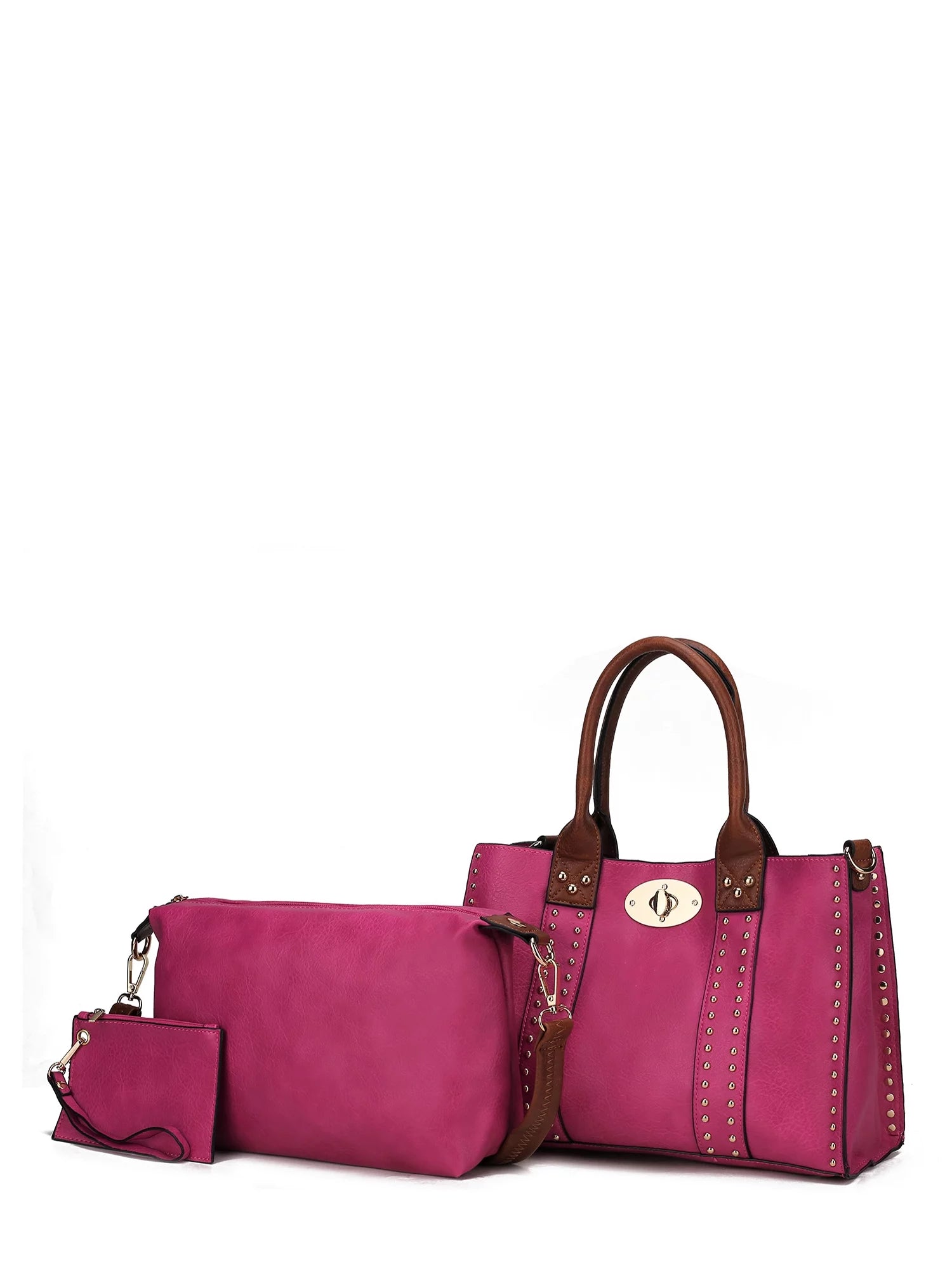 Fuchsia 3-Piece Satchel Handbag Set D384414