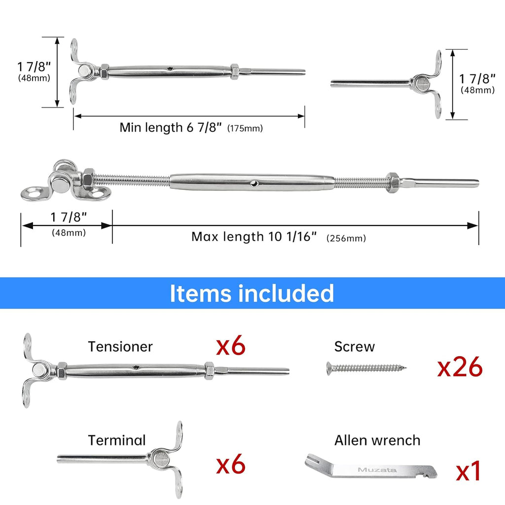 16Set Cable Railing Kit 1/8 T316 Stainless Steel Angle 180° Adjustable L424769