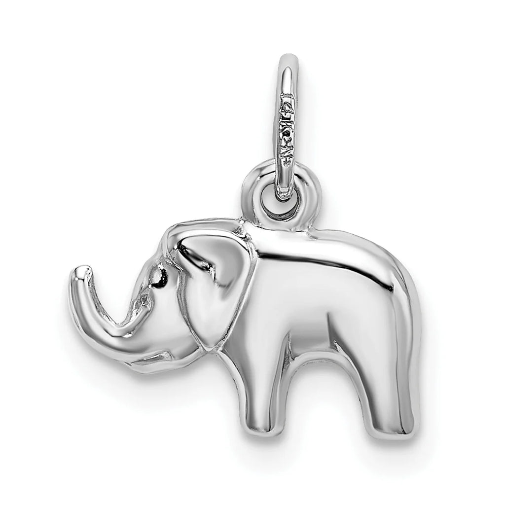 14K White Gold Rhodium Plated Elephant Pendant Charm L320