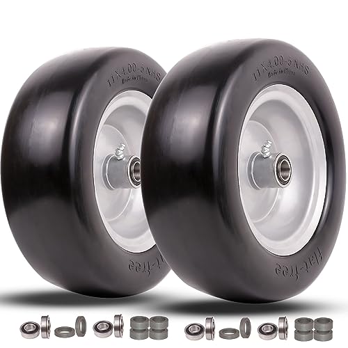 11x4.00-5 Flat Free Solid Smooth Tires and Wheel with Precision Bearings (2 Pack) V5020
