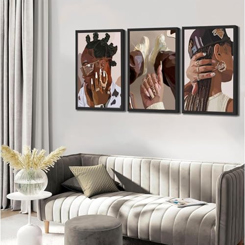 3Pcs Framed Canvas Wall Art Black Girl Wall Decor Posters Prints Paintings C43279