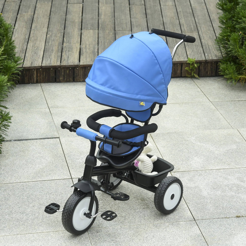 Blue 2 in 1 Baby Tricycle Stroller with Adjustable Canopy Detachable Guardrail Safety Belt K9569