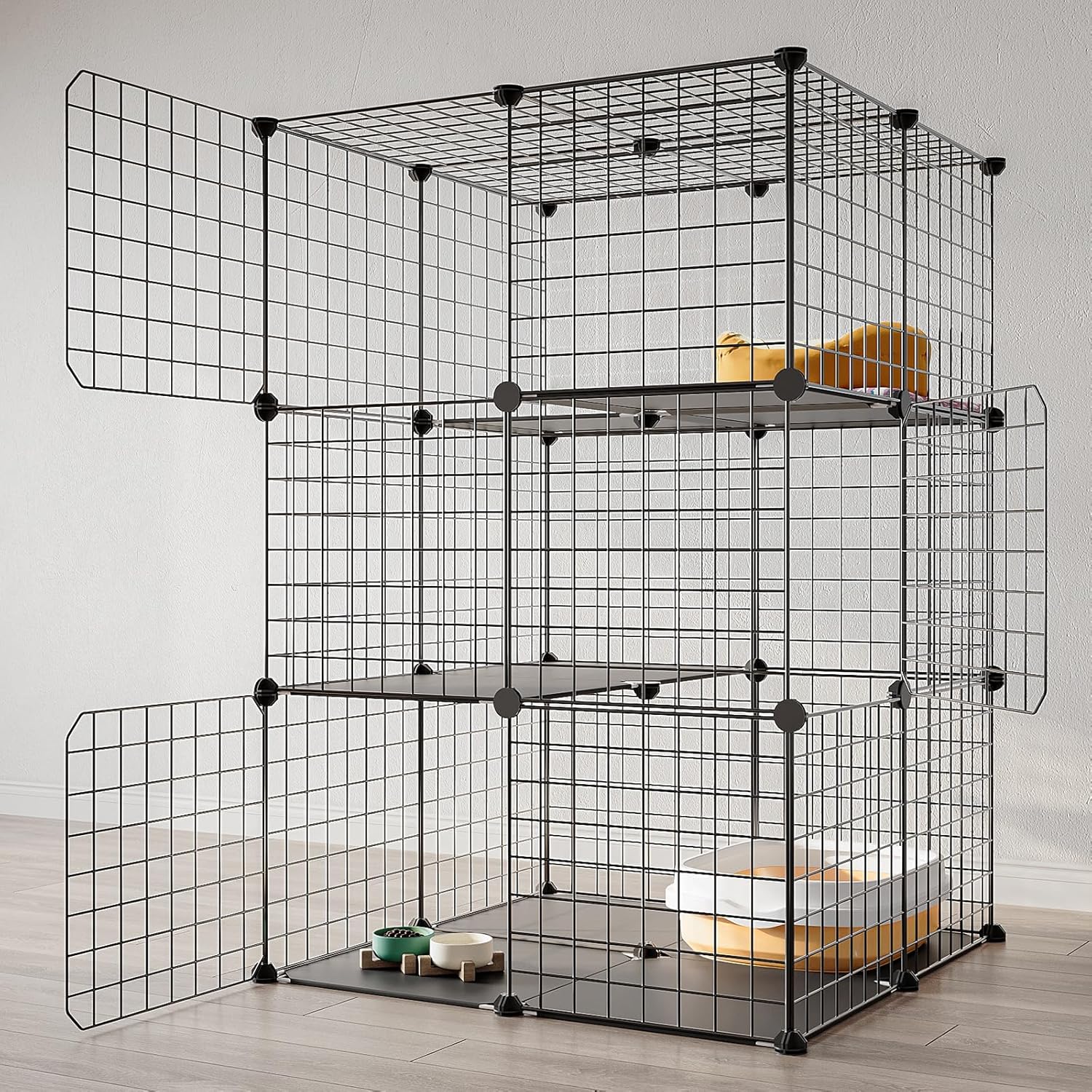 Black 3-Tier Metal Wire Cat Cage B147