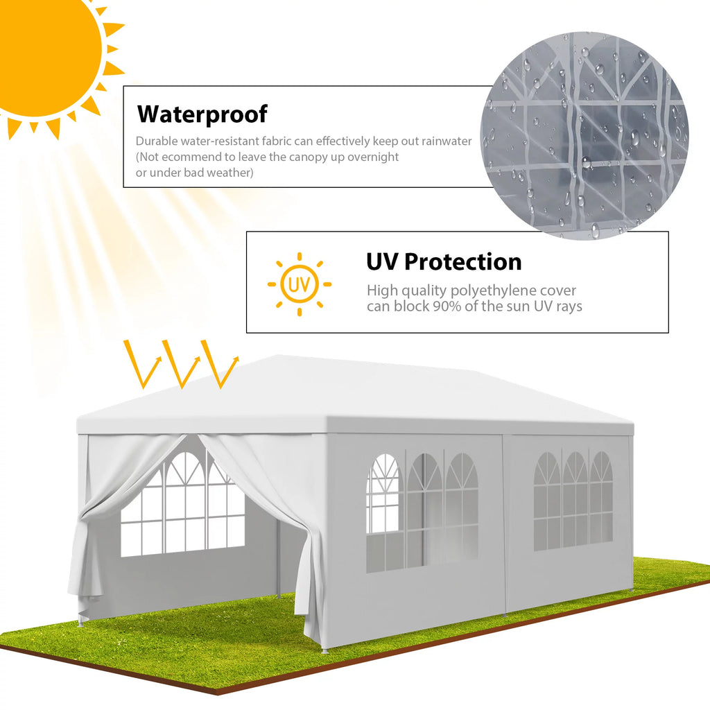 White 10x20FT Outdoor Gazebo Canopy Tent with 6 Removable Walls D766