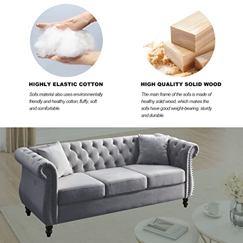 Beige Velvet 3 Seater Sofa W157