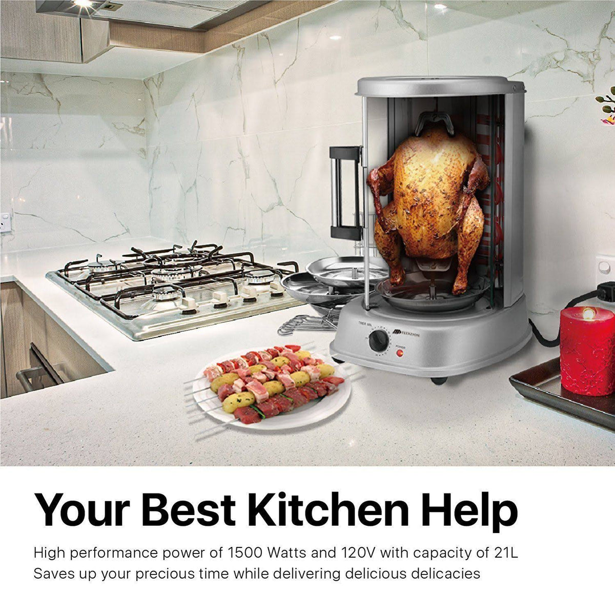Vertical Tower Rotating Rotisserie Oven Grill T3832