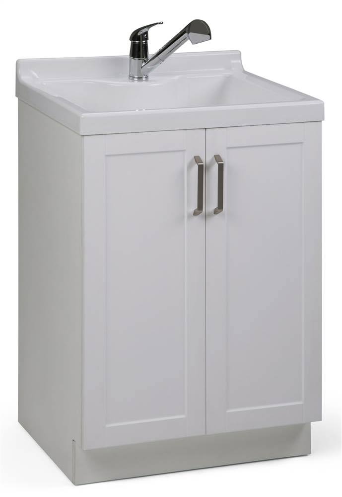 Laundry Cabinet with Pull-Out Faucet and ABS Sink, Pure White G97965